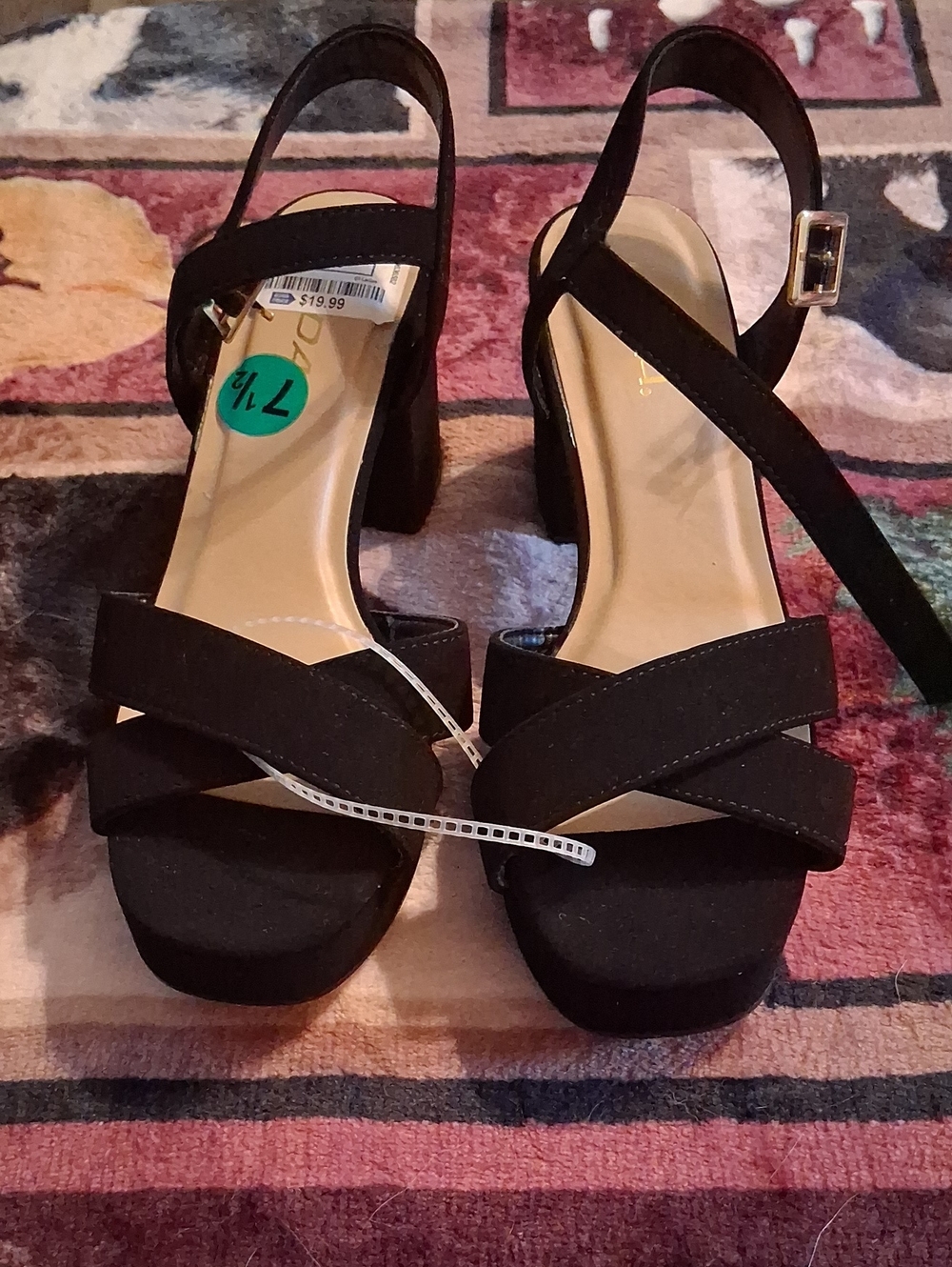 Soda Black Crisscross Block Heel Sandals